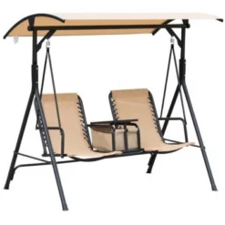 Syemin Patio Swings Outsunny 2-Seat Patio Swing Chair, Outdoor Canopy Swing Glider With Storage Table, Adjustable Shade, Beige, 69.25"*43.25"*64.5" -Furniture GUEST 006d96e5 9a3d 46c9 aedb 1d11c56f2eb8