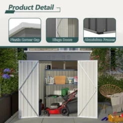 Syemin Storage Sheds 6'x4' Outdoor Metal Storage Shed For Garden Tools Lockable Door With Lockable Door Floor Frame, Gray, 66.93"*47.64"*71.65" -Furniture GUEST 00835f27 14aa 454a a33c 4f7ad3e98673