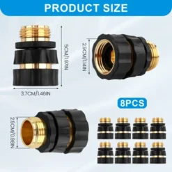 Syemin Landscape Equipment Parts And Accessories, Quick Connect Hose Coupling Set 8 Piece With Rubber Grip For Garden, Lawn, Gold, 1.46"*1.46"*1.97"
