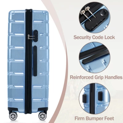 Syemin Luggage Hardshell Luggage Set 3 Piece Durable ABS And PC Travel Suitcase With Spinner Wheels For Men Women, Blue, 19.5"*11.3"*29.4" 4 Syemin Luggage Hardshell Luggage Set 3 Piece Durable ABS And PC Travel Suitcase With Spinner Wheels For Men Women, Blue, 19.5"*11.3"*29.4" - Image 4