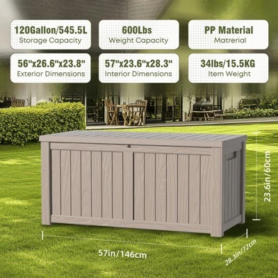 Syemin Deck Box, 120GAL Outdoor Storage Box, Patio Gardening Tools, Water And UV Resistant For Patio, Garden, Lawn, Brown, 54.25"*26.5"*24.21" 3 Syemin Deck Box, 120GAL Outdoor Storage Box, Patio Gardening Tools, Water And UV Resistant For Patio, Garden, Lawn, Brown, 54.25"*26.5"*24.21" - Image 3