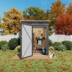 Syemin Storage Sheds Metal Outdoor Storage Shed, Lockable Door Tool Shed Roof Waterproof For Garden, Backyard, Sundries, Gray, 55.12"*29.92"*72.44" -Furniture GUEST 06dd729f fd9c 49b8 af49 75d7f07d8376