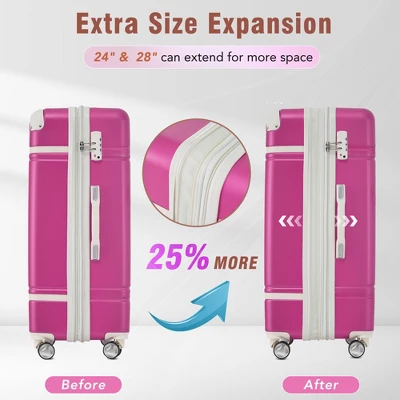 Syemin 3 PCS Bag And Luggage Sets, With Spinner Wheels And Zippers Lightweight Suitcase, For Business Trips And Travel, Pink, 17.7"*11.2"*26.4" 3 Syemin 3 PCS Bag And Luggage Sets, With Spinner Wheels And Zippers Lightweight Suitcase, For Business Trips And Travel, Pink, 17.7"*11.2"*26.4" - Image 3