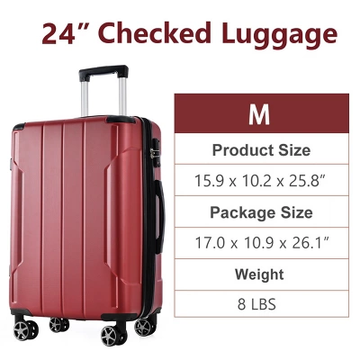 Syemin Luggage Hardshell Luggage, Lightweight Durable ABS Suitcase With Double Spinner Wheels 24" Travel Carry-On Luggage, Red, 15.9"*10.2"*25.8" 1 Syemin Luggage Hardshell Luggage, Lightweight Durable ABS Suitcase With Double Spinner Wheels 24" Travel Carry-On Luggage, Red, 15.9"*10.2"*25.8"