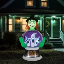 Syemin Decorative Holiday Scene Props Inflatable Halloween Outdoor Decorations Witch's Crystal Ball Halloween Decoration, Green, 39.4"*35.4"*72"