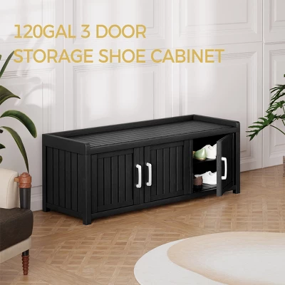 Syemin Shoe Racks Shoe Storage Cabinet Waterproof UV-Resistant Entryway Storage Bench Indoor Outdoor Shoe Organizer, Black, 46.85"*17.32"*17.91" 3 Syemin Shoe Racks Shoe Storage Cabinet Waterproof UV-Resistant Entryway Storage Bench Indoor Outdoor Shoe Organizer, Black, 46.85"*17.32"*17.91" - Image 3