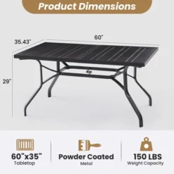 Syemin Patio Side Table Set Of 2, Outdoor Dining Table With 1.57" Umbrella Hole, Metal Furniture For Patio And Poolside, Black, 60"*35.43"*29"