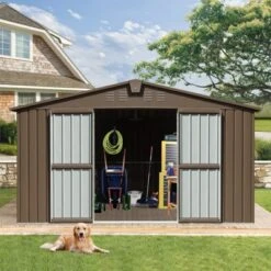 Syemin Deck Boxes Durable, Horizontal Compact Storage Shed For Garden, Backyard, Patio, Closet Deck Box, Brown, 138.11"*150.8"*78.7" -Furniture GUEST 0a887043 ae03 4fb6 b315 6dc5f0bda05d 1
