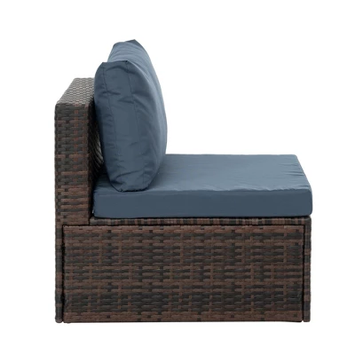 Syemin 5PCS Patio Seating Rattan Furniture Set Sectional Sofa Cushioned Garden, Tempered Glass Table, Blue, 28.94"*28.55"*24.8" 3 Syemin 5PCS Patio Seating Rattan Furniture Set Sectional Sofa Cushioned Garden, Tempered Glass Table, Blue, 28.94"*28.55"*24.8" - Image 3