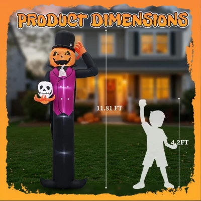 Syemin Inflatable Holiday Decorations 12FT Giant Halloween Inflatable Blow Up Decorations, Pumpkin Man Holding Skull, Multicolored, 30"*30"*72" 2 Syemin Inflatable Holiday Decorations 12FT Giant Halloween Inflatable Blow Up Decorations, Pumpkin Man Holding Skull, Multicolored, 30"*30"*72" - Image 2