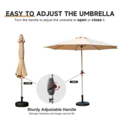 Syemin Outdoor Patio Umbrella With 8 Sturdy Ribs, Push Button Tilt And Crank, Waterproof, UV-Resistant Uitable For Garden, Beige, 108"*108"*94.44" -Furniture GUEST 0be40657 f6ca 422d aab0 4b5ef7f3fc63