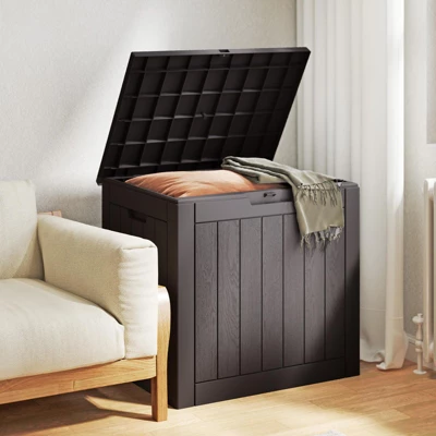 Syemin Deck Box, 30 GAL Outdoor Storage Box, Patio Gardening Tools, Water And UV Resistant For Patio, Garden, Lawn, Brown, 22.1"*17.1"*20.9" 2 Syemin Deck Box, 30 GAL Outdoor Storage Box, Patio Gardening Tools, Water And UV Resistant For Patio, Garden, Lawn, Brown, 22.1"*17.1"*20.9" - Image 2