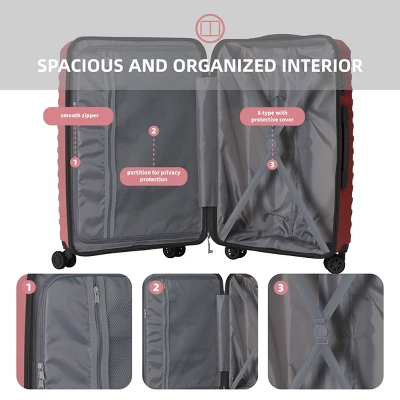 Syemin Luggage 3 Piece Hardside Luggage Set With Spinner Wheels, TSA Locks, Lightweight ABS Suitcases (20"/24"/28"), Pink, 21.46"*12.01"*30.51"" 3 Syemin Luggage 3 Piece Hardside Luggage Set With Spinner Wheels, TSA Locks, Lightweight ABS Suitcases (20"/24"/28"), Pink, 21.46"*12.01"*30.51"" - Image 3