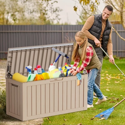 Syemin Deck Box, 100GAL Outdoor Storage Box, Patio Gardening Tools, Water And UV Resistant For Patio, Garden, Lawn, Brown, 46.26"*18.7"*23.23" 2 Syemin Deck Box, 100GAL Outdoor Storage Box, Patio Gardening Tools, Water And UV Resistant For Patio, Garden, Lawn, Brown, 46.26"*18.7"*23.23" - Image 2