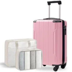 Syemin Bag And Luggage Sets 20-Inch Hardshell Carry-On Luggage, Lightweight Durable ABS Suitcase With Spinner Wheels, Pink, 13.8"*21.5"*8.3" -Furniture GUEST 0d6a4603 a61c 412e 8278 4ca171140314