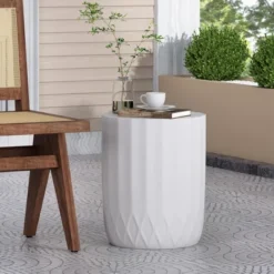 Syemin Patio End Tables, Stylish End Tables For Indoor And Outdoor Use, Ideal For Gardens, Backyard, Special Design, White, 15"*15"*18.5" -Furniture GUEST 0e5b3475 0c18 4fe0 86b3 bb0dc9813754