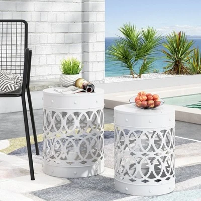 Syemin Patio End Tables Accent Side End Table For Outdoor And Indoor, Garden, Backyard Use, Special Design, White, 13.75"*13.75"*18" 3 Syemin Patio End Tables Accent Side End Table For Outdoor And Indoor, Garden, Backyard Use, Special Design, White, 13.75"*13.75"*18" - Image 3