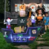 Syemin Decorative Holiday Scene Props 7 FT Halloween Inflatable Skeletons Ghosts On Pirate Ship, Blow-up Pirate Decoration, Black, 13.8"*84"*66"