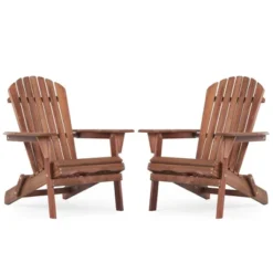 Syemin Wooden Folding Adirondack Chairs Set Of 2 Casual Patio Chairs With Wood Grain For Patio, Yard, Garden, Brown, 31"*28"*36" -Furniture GUEST 10b04191 0b4b 4108 bb9b 125ffda0b7da