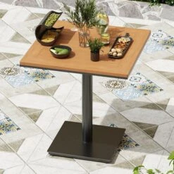 Syemin Patio Side Table, Patio Table Outdoor Dining Table Set, Wood Top Outdoor Furniture Square Table For Lawn, Poolside, Black, 27.6"*27.6"*29.1" -Furniture GUEST 128fbdde a935 460a ab19 94d882d4b5d0