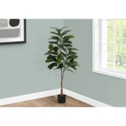 Syemin Artificial Plant Rubber Tree Indoor Faux Fake Floor Greenery Potted Real Touch Decorative Green Leaves Black Pot, Green, 25"*27"*52"