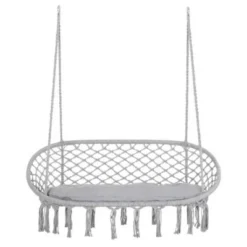 Syemin Patio Swings Chair Macrame Swing With Soft Cushion, Hanging Cotton Rope Chair For Indoor Outdoor Home Patio Backyard, Gray, 51.25"*29.5"*15.75" -Furniture GUEST 151b2bce 83cb 4691 a4a9 b3ffb69044ac