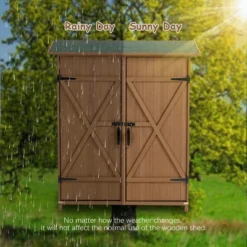 Syemin 31ft³ Outdoor Storage Sheds, Vertical Tall Tool Shed With Lockable Door, Waterproof Roof For Patio, Backyard And Lawn, Brown, 56"*15"*64" 7 Syemin 31ft³ Outdoor Storage Sheds, Vertical Tall Tool Shed With Lockable Door, Waterproof Roof For Patio, Backyard And Lawn, Brown, 56"*15"*64" -Furniture GUEST 159fa25f ea10 404b b4b4 0ce0c632758d