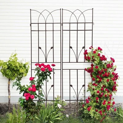Syemin Patio Decorative Screens, Iron Arch Decoration Garden Trellis, For Outdoor For Climbing Plants Support, Flowerbed, Brown, 36.5"*17.7"*71" 2 Syemin Patio Decorative Screens, Iron Arch Decoration Garden Trellis, For Outdoor For Climbing Plants Support, Flowerbed, Brown, 36.5"*17.7"*71" - Image 2