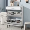 Syemin Shoe Racks Shoe Cabinet, Freestanding Shoe Rack Storage Organizer, Modern Shoe Storage Cabinet With 2 Flip Drawers, White, 31.5"*9.84"*43.3"
