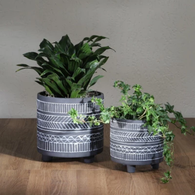 Syemin Planters 2 PCS Footed Plater Indoor Outdoor Home Garden Decor Plant Pots For Living Room Thoughtful Gift, Gray, 8"*8"*8" 2 Syemin Planters 2 PCS Footed Plater Indoor Outdoor Home Garden Decor Plant Pots For Living Room Thoughtful Gift, Gray, 8"*8"*8" - Image 2