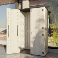 Syemin Storage Shed, Waterproof Large Storage Shed, Double Shelves For Cleaning Tools And Garden Accessories, White, 50"*29"*82"