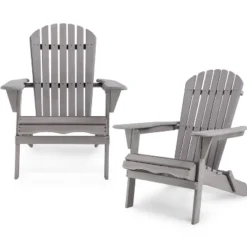 Syemin Patio Accent Chairs 2PCS, Folding Adirondack Chair, Wooden Decorative Lounge Furniture For Patio, Yard, Gray, 19.5"*31"*36" -Furniture GUEST 1a6e337a 78c4 4772 97b2 c09a71d5e54f