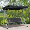 Syemin Patio Swings Outsunny 3-Seat Patio Swing Chair, Outdoor Canopy Swing With Stand, Adjustable Shade, Garden, Black, 77.25"*45.75"*67.75"