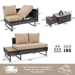 Syemin Patio Seating Sets, Comfort Poolside Seating Set With Cushion And Durable Frame, For Lawn Backyard, Brown,136.21"*70.27"*46.98" -Furniture GUEST 1c549423 7e7e 47a4 b436 b8c046e816d9