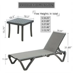 Syemin Patio Chaise Lounges Outdoor Lounger Sunbathe Chair With Arms, With Table, For Patio, Garden, Beach，Portable，Gray，64.41"*26.69"*31.89" -Furniture GUEST 1dc5bbf1 23b8 414d b8a2 bae5e469370c