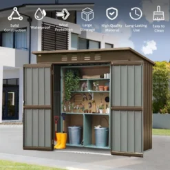 Syemin Deck Boxes Durable, Horizontal Compact Storage Shed For Garden, Backyard, Patio, Closet Deck Box, Brown, 75.2"*47.44"*71.85" -Furniture GUEST 202b05e4 c1b6 4d35 836a eec81473b967