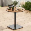 Syemin Patio Side Table, Outdoor Dining Table Set, Wood Top Outdoor Furniture Round Table For Lawn, Poolside, Black, 27.8" * 27.8" * 29.1"