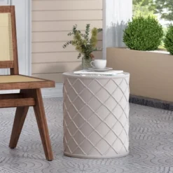 Syemin Patio End Tables, Stylish End Tables For Indoor And Outdoor Use, Ideal For Gardens, Backyard, Special Design, Off White, 15.25"*15.25"*18.25" -Furniture GUEST 25bae799 0e01 48c4 890c b11d22b36f7f