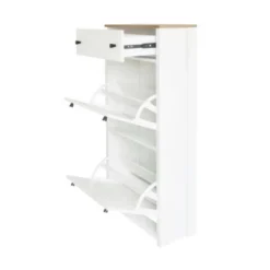 Syemin Shoe Racks Shoe Storage Organizer With Bench, Modern Shoe Cabinets, Free Standing Tipping Bucket Shoe Organizer, White, 23.6"*9.4"*47.2" -Furniture GUEST 25fae24d 9ceb 4881 b33b 35b6f1a3bfc1