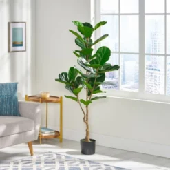 Syemin Artificial Plant Fiddle Leaf Fig Tree Indoor Faux Fake Floor Greenery Potted Real Touch Decorative Green Leaves, Green, 24"*24"*59" -Furniture GUEST 260f5dc8 d829 4a45 a898 04521fbe007c