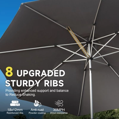 Syemin Outdoor Patio Umbrella With 8 Sturdy Ribs, Push Button Tilt And Crank, Waterproof, UV-Resistant Uitable For Garden, Gray, 108"*108"*94.44" 4 Syemin Outdoor Patio Umbrella With 8 Sturdy Ribs, Push Button Tilt And Crank, Waterproof, UV-Resistant Uitable For Garden, Gray, 108"*108"*94.44" - Image 4