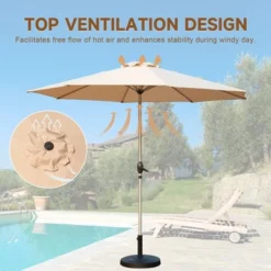 Syemin Outdoor Patio Umbrella With 8 Sturdy Ribs, Push Button Tilt And Crank, Waterproof, UV-Resistant Uitable For Garden, Beige, 108"*108"*94.44" -Furniture GUEST 2b2d438c 4052 4dcb adc6 1646c35234e0