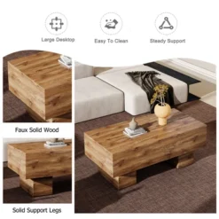 Syemin Patio End Tables, Faux Wood Design Coffee Table For Living Room, Patio, Bedroom, Brown, 43.3"*21.6"*17.2"