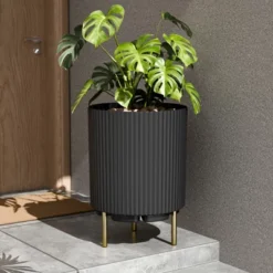 Syemin Self Watering Symphony Square Planter 2PCS, 13" Wide X 23.6" Tall, Cone Striped Plastic Flower Pot