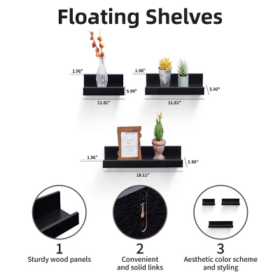 Syemin Decorative Wall Shelf Floating Shelves Wall Wood Decor Storage Shelves Wall Mounted Shelf Storage Hanging Shelf, Black, 18.11"*5.91"*1.97" 4 Syemin Decorative Wall Shelf Floating Shelves Wall Wood Decor Storage Shelves Wall Mounted Shelf Storage Hanging Shelf, Black, 18.11"*5.91"*1.97" - Image 4