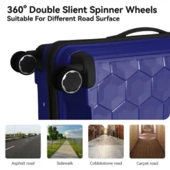 Syemin Luggage 3-Piece Luggage Set Travel Lightweight Suitcases With Rolling Wheels TSA Lock Carry On Luggage 20"/24"/28", Blue, 20.08"*11.81"*30.12" -Furniture GUEST 2d66b6ae aa40 4fe3 94d4 610bd3f86752