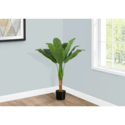 Syemin Artificial Plant Banana Tree Indoor Faux Fake Floor Greenery Potted Real Touch Decorative Green Leaves Black Pot, Green, 39"*37"*43"