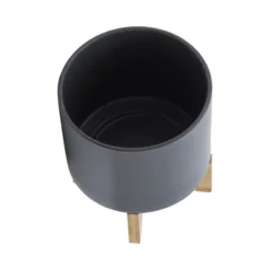 Syemin Planters Planter With Wood Stand For Indoor And Outdoor Round, Garden Decor, Decorative Plant Pots, Balcony, Matte Gray 12"*12"*13" -Furniture GUEST 2f0c47b9 fc74 4d78 98d7 edbd91beb487