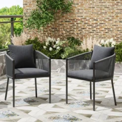 Syemin Patio Seating Sets Of 2, Rattan Wicker Patio Furniture Chairs With Cushions For Garden, Deck, Backyard, Poolside, Gray, 18.9"*24.6"*30.5" -Furniture GUEST 2fa61b7a a2a3 4705 a94f 9b15ac67a9fa