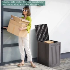 Syemin Deck Boxes 48 Gallon Express Package Delivery Box, Large Outdoor Parcel Storage Lockable, Outdoor Package Storage, Gray, 21.65"*20.28"*30.51" -Furniture GUEST 3138f5b4 db98 4c8f 8008 365b7b7c5eab